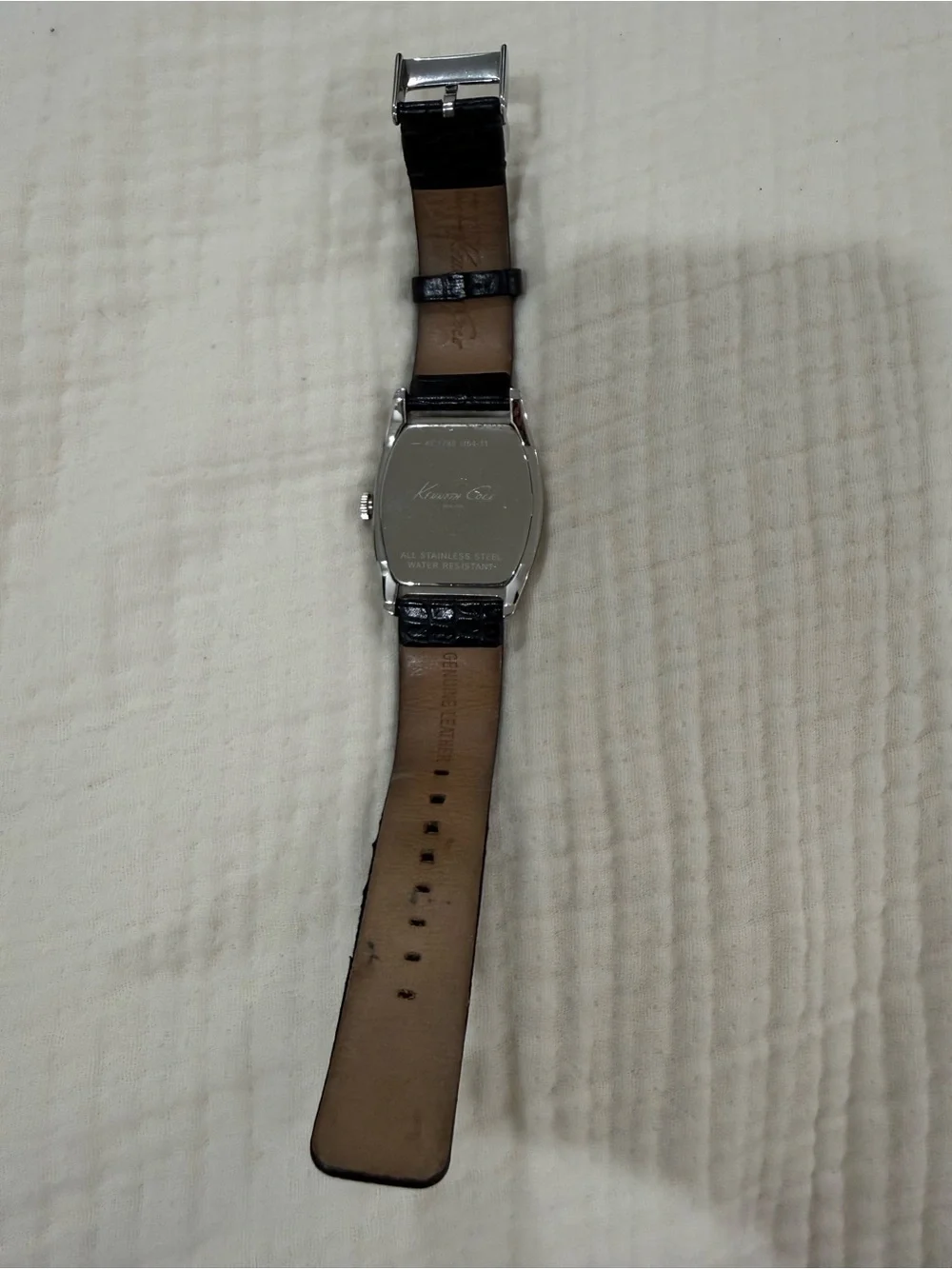 Kenneth Cole Black Leather Strap Men's Watch with Silver Case